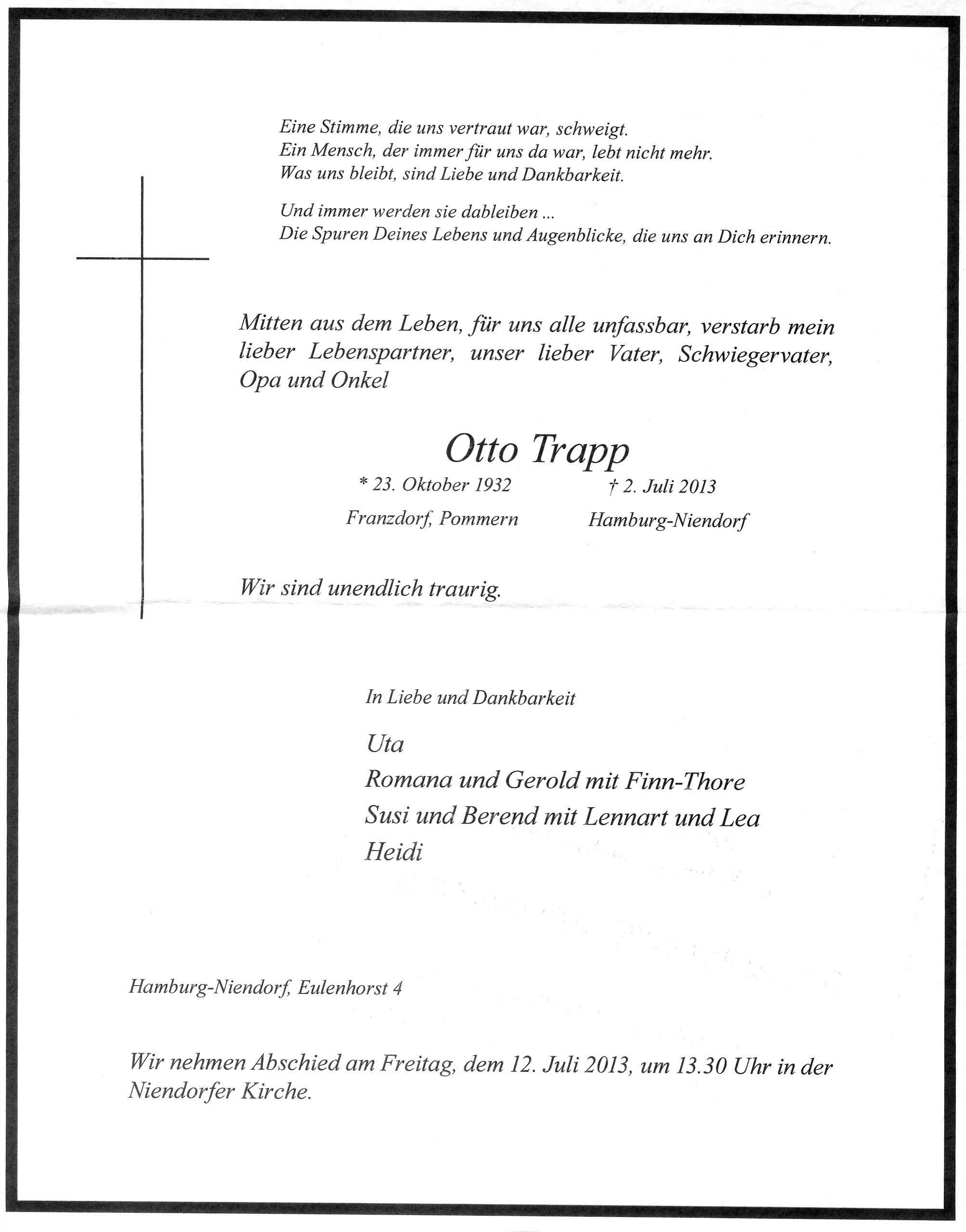 Traueranzeige Otto Trapp